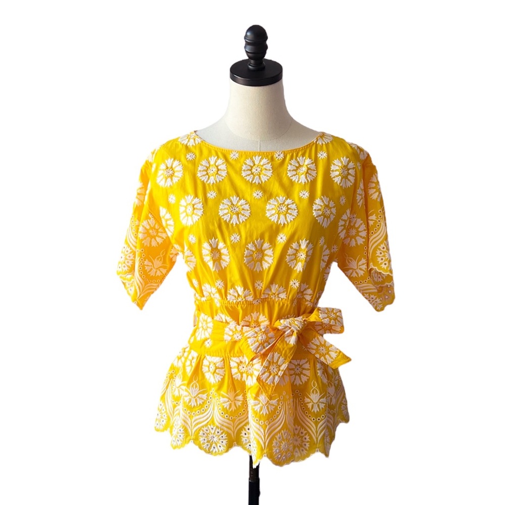 Tory Burch Embroidered Eyelet Top in Sunlight Yellow | 4 NWT - Picture 3 of 13